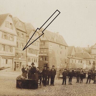 Lindenplatz um ca. 1890 - Die Familie Rothenberger wohnte lange Zeit am Lindenplatz 8, (StdtAG, 81/5046, bearbeitet von L. Brake)
