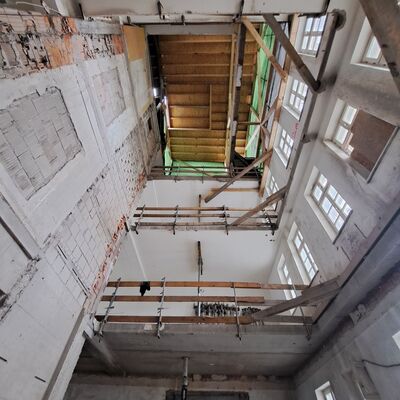 Innenausbau Wallenfels'sches Haus mit Sicht zum Dach