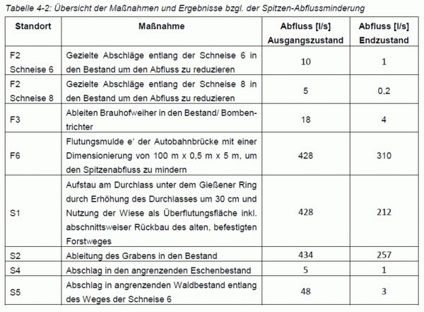 Manahmen und Spitzenabflussreduzierung Schiffenberger Wald