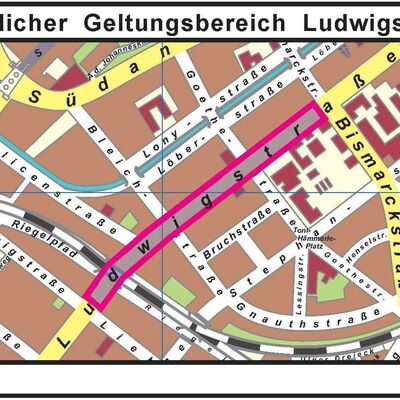 R&auml;umlicher Geltungsbereich der Waffenverbotszone in der Ludwigstra&szlig;e