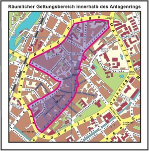 Rumlicher Geltungsbereich der Waffenverbotszone innerhalb des Anlagenrings (Kartenansicht)