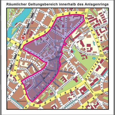 R&auml;umlicher Geltungsbereich der Waffenverbotszone innerhalb des Anlagenrings (Kartenansicht)