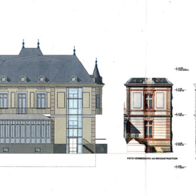 Damit die Villa Leutert k�nftig barrierefrei zug�nglich ist, soll sie sie einen gl�sernen Aufzug erhalten. Die Skizzen verraten bereits jetzt, wie dieser sich in die Fassade einf�gen soll.
