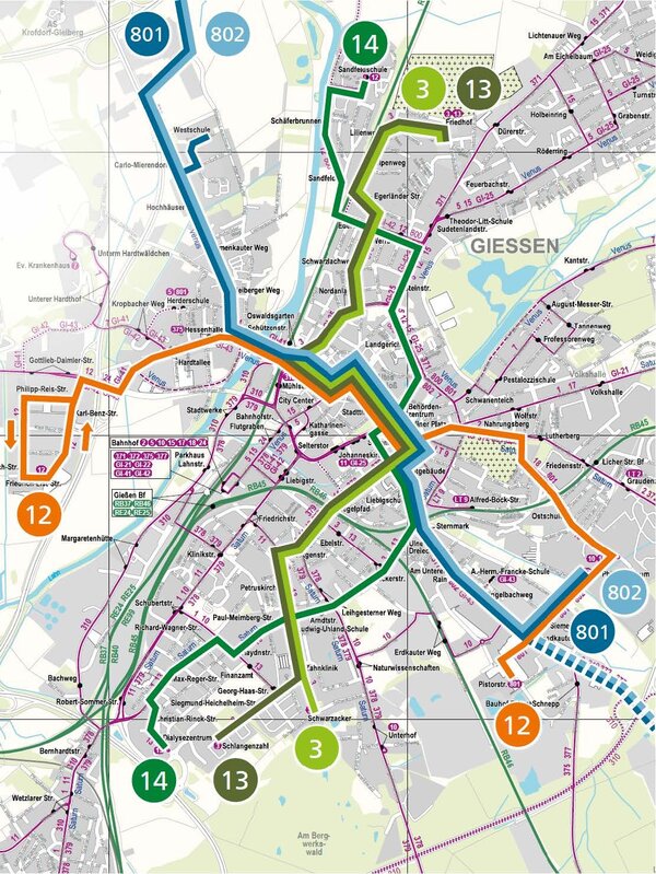 Karte zu neuen bzw. ge�nderten Linienverl�ufen ab dem 01.01.2026.