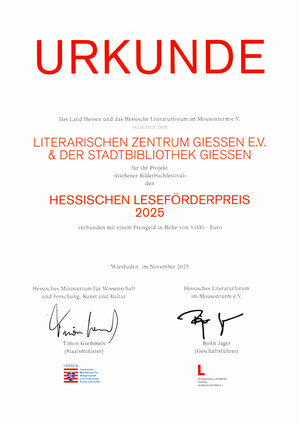 Urkunde Hessischer Lesef&ouml;rderpreis 2025