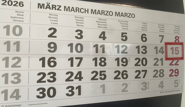Kalenderblatt M&auml;rz mit markiertem Datum 15