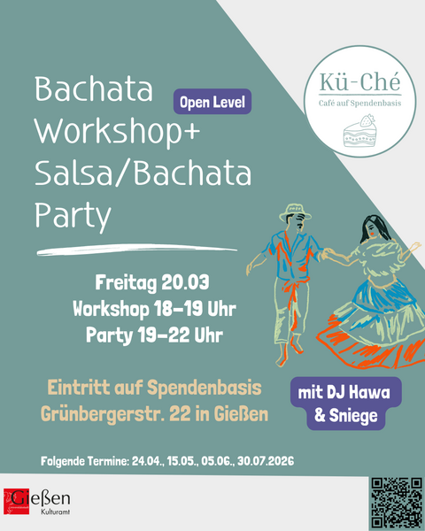 Veranstaltungsflyer "Salsa/Bachataparty mit Open Level Bachataworkshop"
