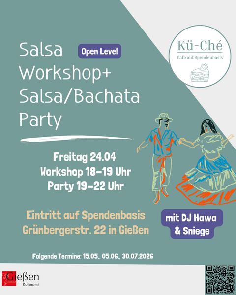 Plakat Salsaworkshop und Party am 24.04.2026