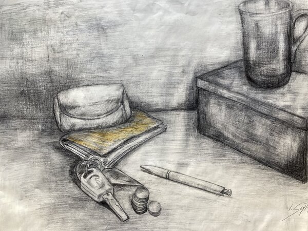 Kohlezeichnung "Feierabend" von Isabella Sentina