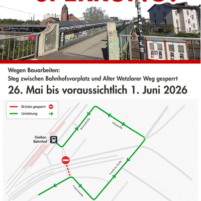 Der Alte Wetzlarer Weg kann �ber die Umleitung Bahnhofstra�e - Liebigstra�e - Frankfurter Stra�e erreicht werden.