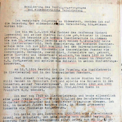 Schilderung der NS-Zeit von Milli Loewenthal - Seite 1