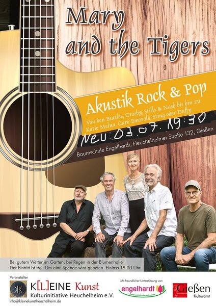 Plakat Mary & the Tigers beim Sommerkonzert der K(L)EINEN Kunst in der Baumschule Engelhardt in Gie�en