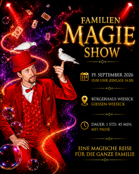 Plakat zur Veranstaltung "Die Seiten der Magie - Familien Zaubershow"