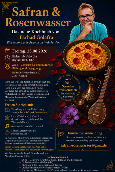 Plakat zur Veranstaltung "Safran & Rosenwasser"