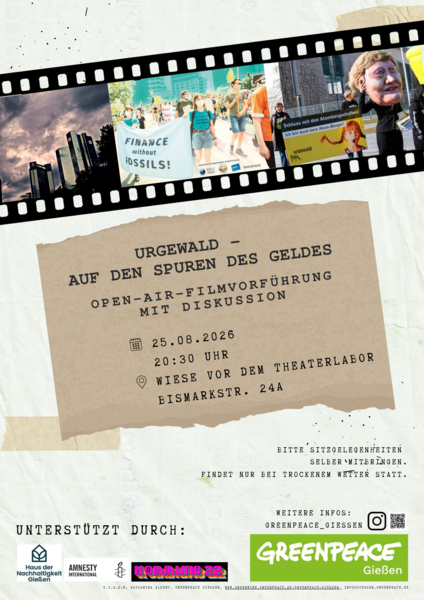 Plakat zur Filmvorf�hrung "Urgewald: Auf den Spuren des Geldes"