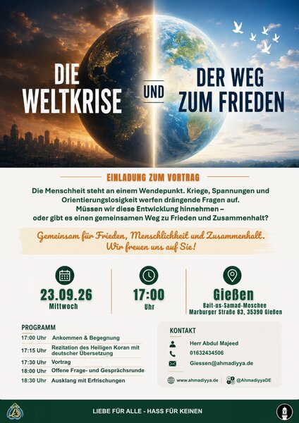 Ausstellungsplakat "Die Weltkrise und der Weg zum Frieden"