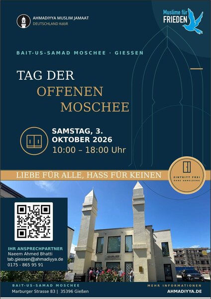 Plakat der Ahmadiyya Muslim Gemeinde Giessen zum Tag der offenen T�r am 03..10.2026