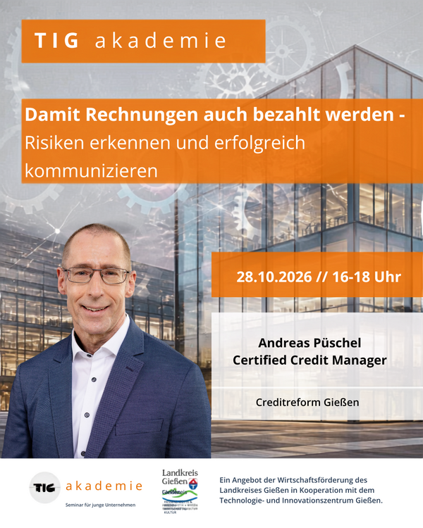 Plakat zur Veranstaltung "Damit Rechnungen auch bezahlt werden" der TIG akademie