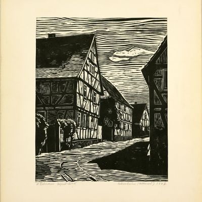 Wilhelm Viehmann, Bellersheim (Wetterau), Linolschnitt,  40 x 50 cm, 1967, Erwerbungsart: Erbschaft