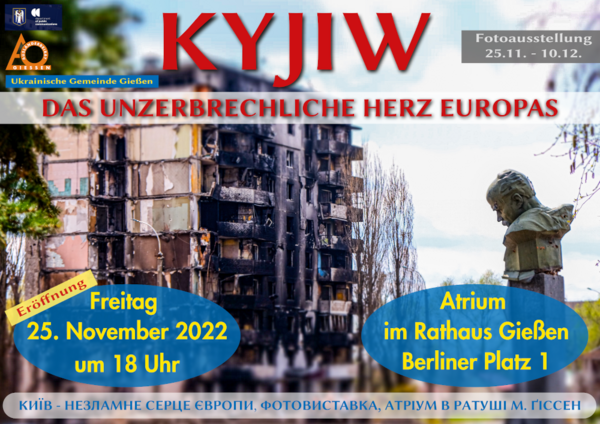 Veranstaltungsplakat "Kyjiw  das unzerbrechliche Herz Europas"