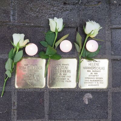 Stolpersteine fr Rosa Ettlinger, Gustav Sternberg und Helene Hammerschlag in der Liebigstrae 33