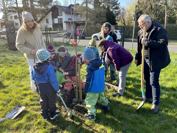 Baumpflanzaktion vom Gatrenamt mit dem Walldorfkindergarten