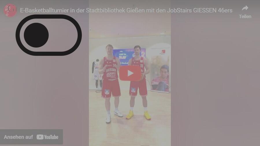 Vorschaubild Video E-Basketballturnier in der Stadtbibliothek Gie&szlig;en mit den JobStairs GIESSEN 46ers