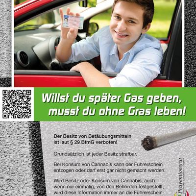 Sucht-Kampagne des Prventionsrates - Karte Willst du spter Gas geben, musst du ohne Gras leben